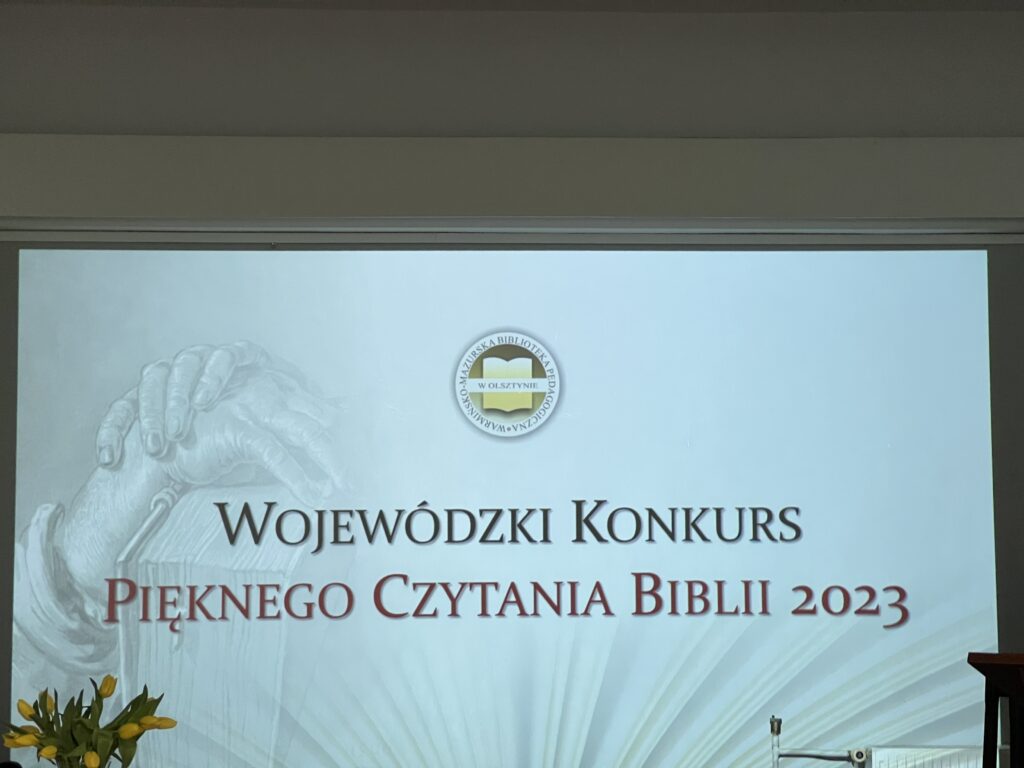 Wojewódzki konkurs czytania biblii - napis na rzutniku